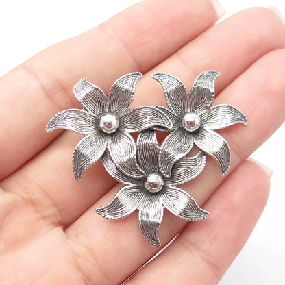 925 Sterling Silver Antique Art Deco Beau Flower Blossom Pin Brooch