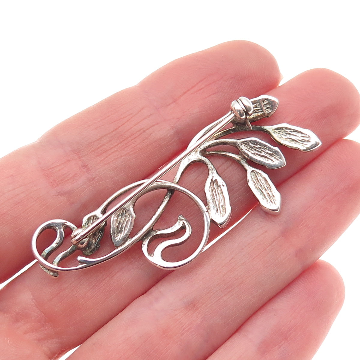 925 Sterling Silver Vintage Real Amber Modernist Floral Oxidized Pin Brooch