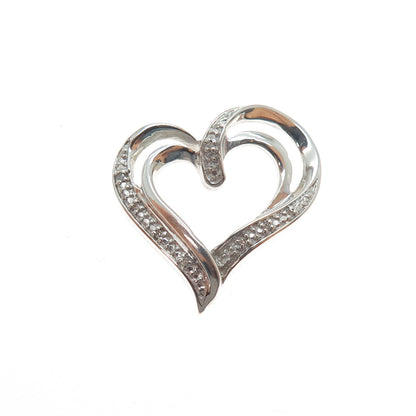 925 Sterling Silver Real Round-Cut Diamond Heart Slide Charm Pendant