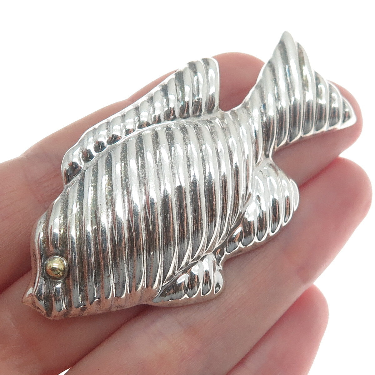 925 Sterling Silver Vintage Mexico Fish Ribbed Pin Pendant