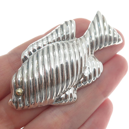 925 Sterling Silver Vintage Mexico Fish Ribbed Pin Pendant