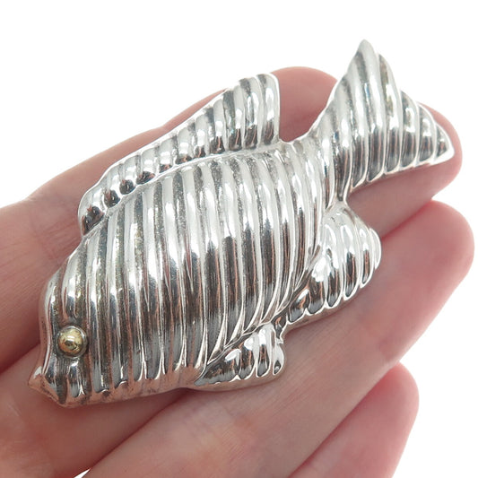 925 Sterling Silver Vintage Mexico Fish Ribbed Pin Pendant