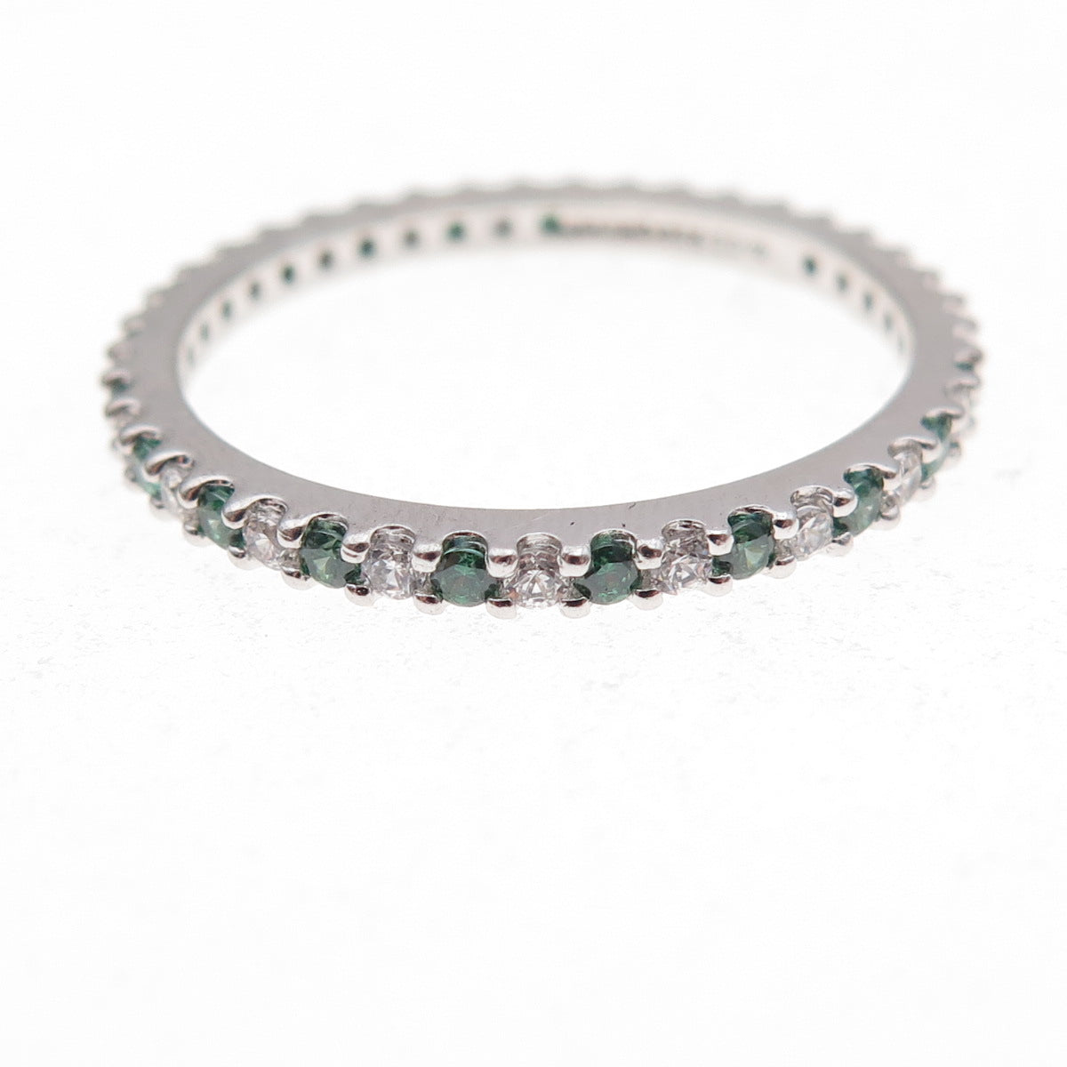 925 Sterling Silver Real Chrome Diopside & C Z Eternity Band Ring Size 9