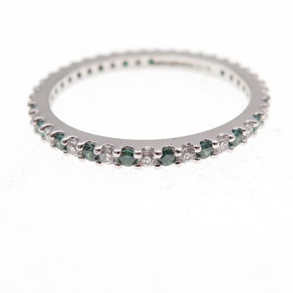 925 Sterling Silver Real Chrome Diopside & C Z Eternity Band Ring Size 9