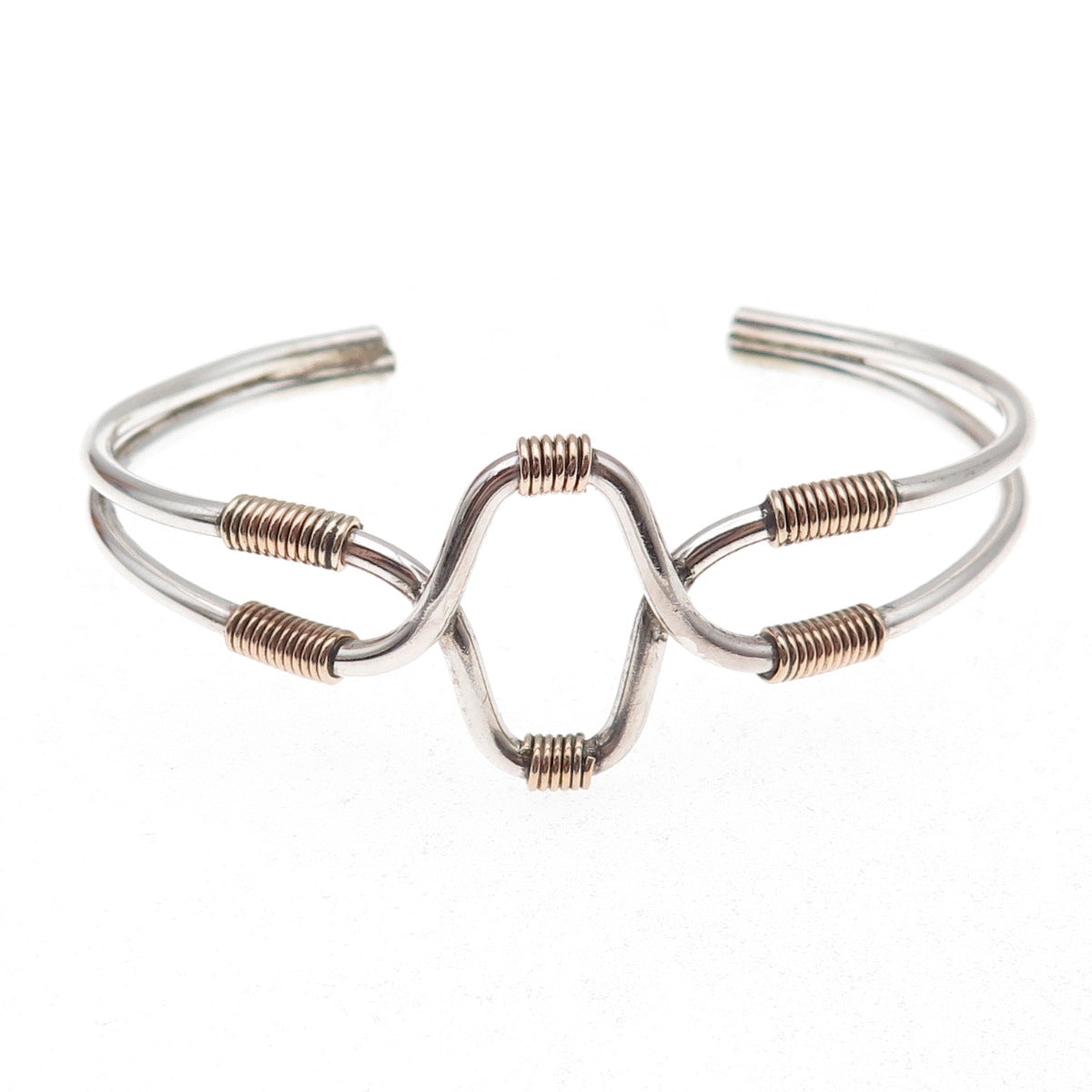 925 Sterling Silver Gold Filled Vintage Modernist Adjustable Bracelet 6.25"