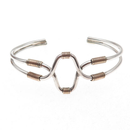 925 Sterling Silver Gold Filled Vintage Modernist Adjustable Bracelet 6.25"