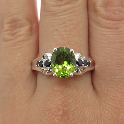 MICHELLE ALBALA 925 Sterling Silver Vintage Sapphire & Peridot Ring Size 11.25