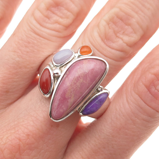 Whitney Kelly Sterling Silver Vintage Real Multi-Gem Modernist Ring Size 11.25