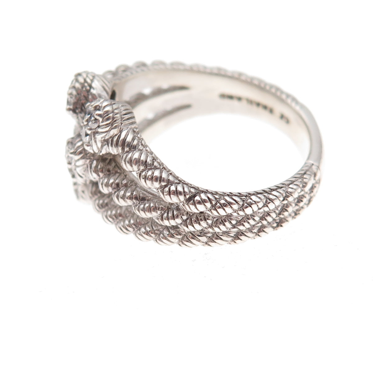 Judith Ripka 925 Sterling Silver C Z Heart 3-Row Adjustable Ring Size 7.75
