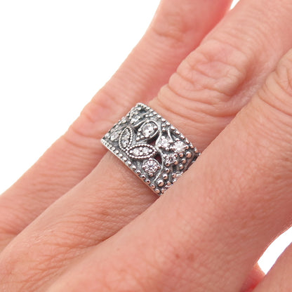 Pandora 925 Sterling Silver Round-Cut C Z Shimmering Leaves Ring Size 5.5
