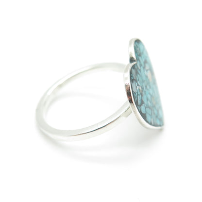 925 Sterling Silver Vintage Real Turquoise Inlay Heart Ring Size 5.25