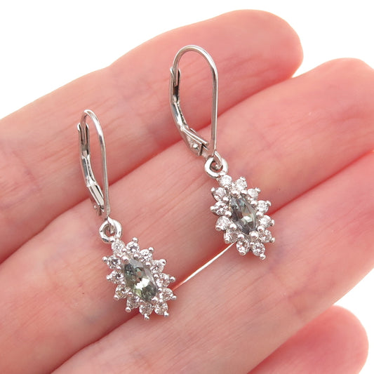 925 Sterling Silver Real Green Amethyst & White Topaz Dangle Earrings