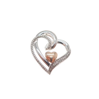JANE SEYMOUR 10K Gold 925 Sterling Silver Real Diamond Heart Mini Slide Pendant