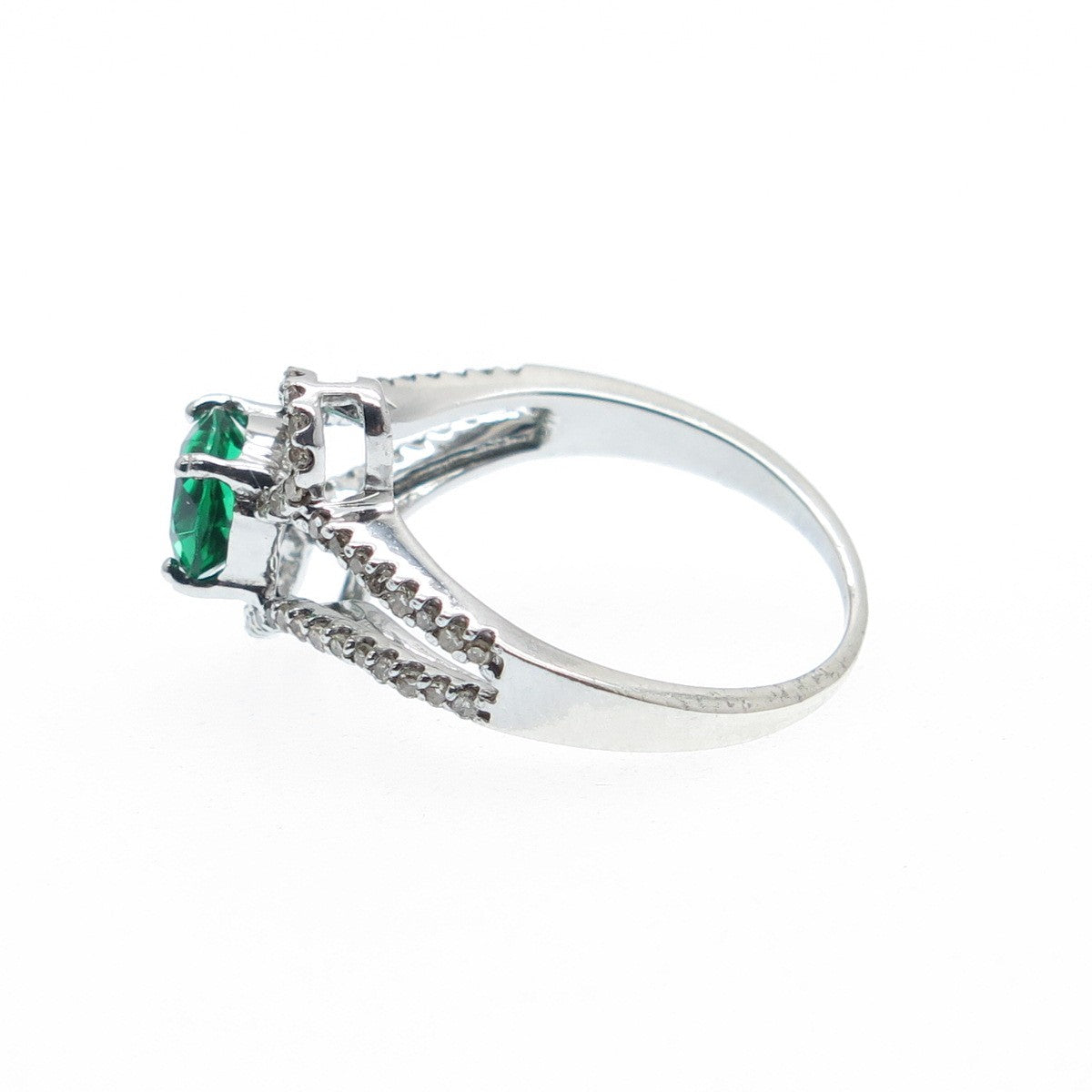 925 Sterling Silver Real Round-Cut Diamond & Chrome Diopside Ring Size 7.5