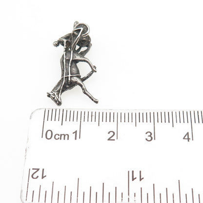 925 Sterling Silver Antique Art Deco Jockey & Racing Horse Oxidized 3D Miniature