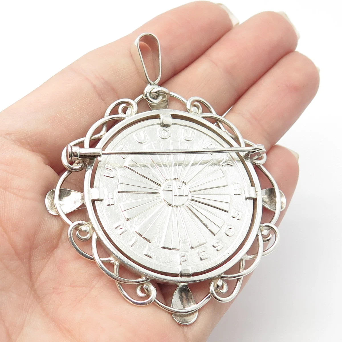 925 Sterling Silver Vintage Tribal Pendant / Pin Brooch