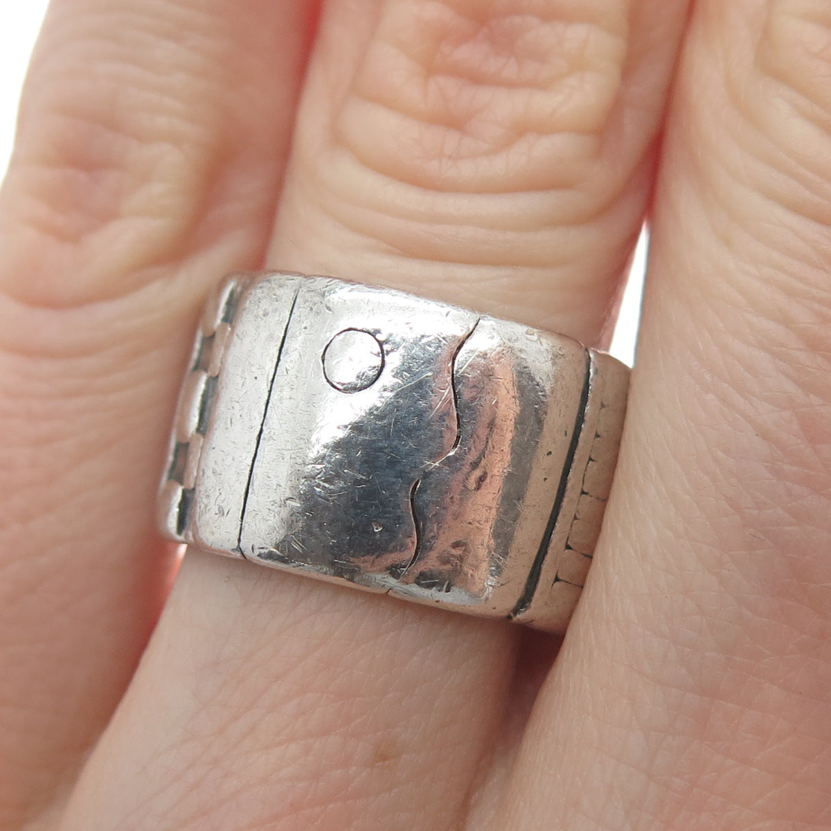 LISA JENKS 925 Sterling Silver Vintage Modernist Wide Band Ring Size 6