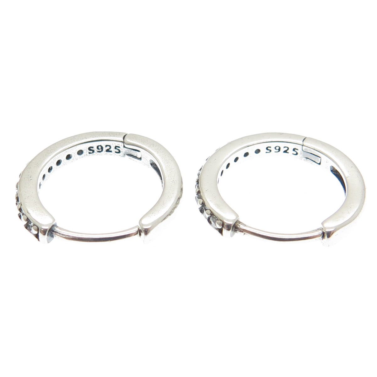 925 Sterling Silver Round-Cut C Z Hoop Earrings