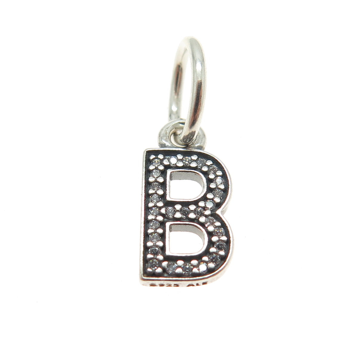 PANDORA 925 Sterling Silver C Z Letter "B" Initial Charm Pendant