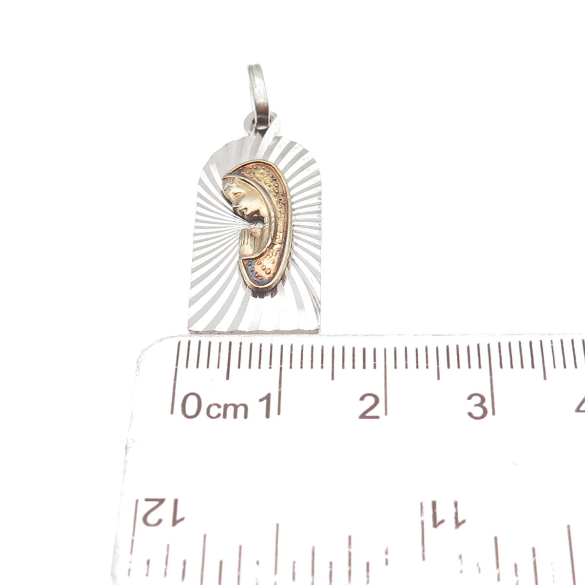 800 Silver 2-Tone Vintage Italy St. Mary Religious Charm Pendant