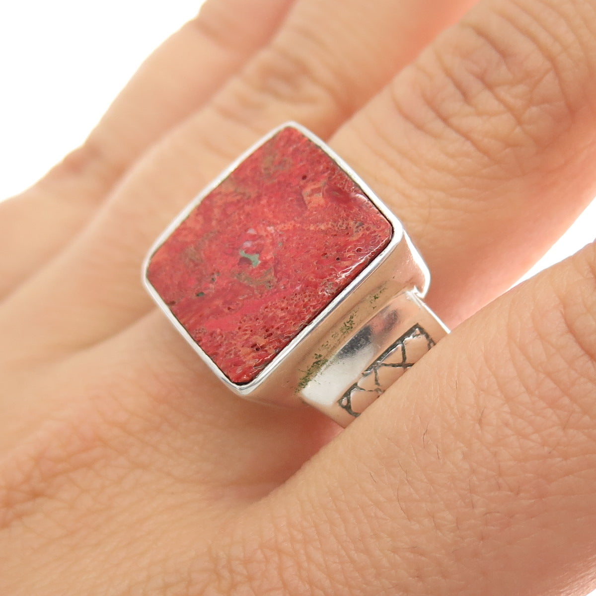 PHLD PlayHardLookDope 925 Sterling Silver Real Coral Ring Size 12.25
