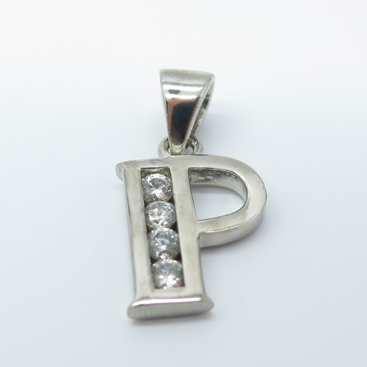 925 Sterling Silver Round-Cut C Z Letter "P" Initial Pendant