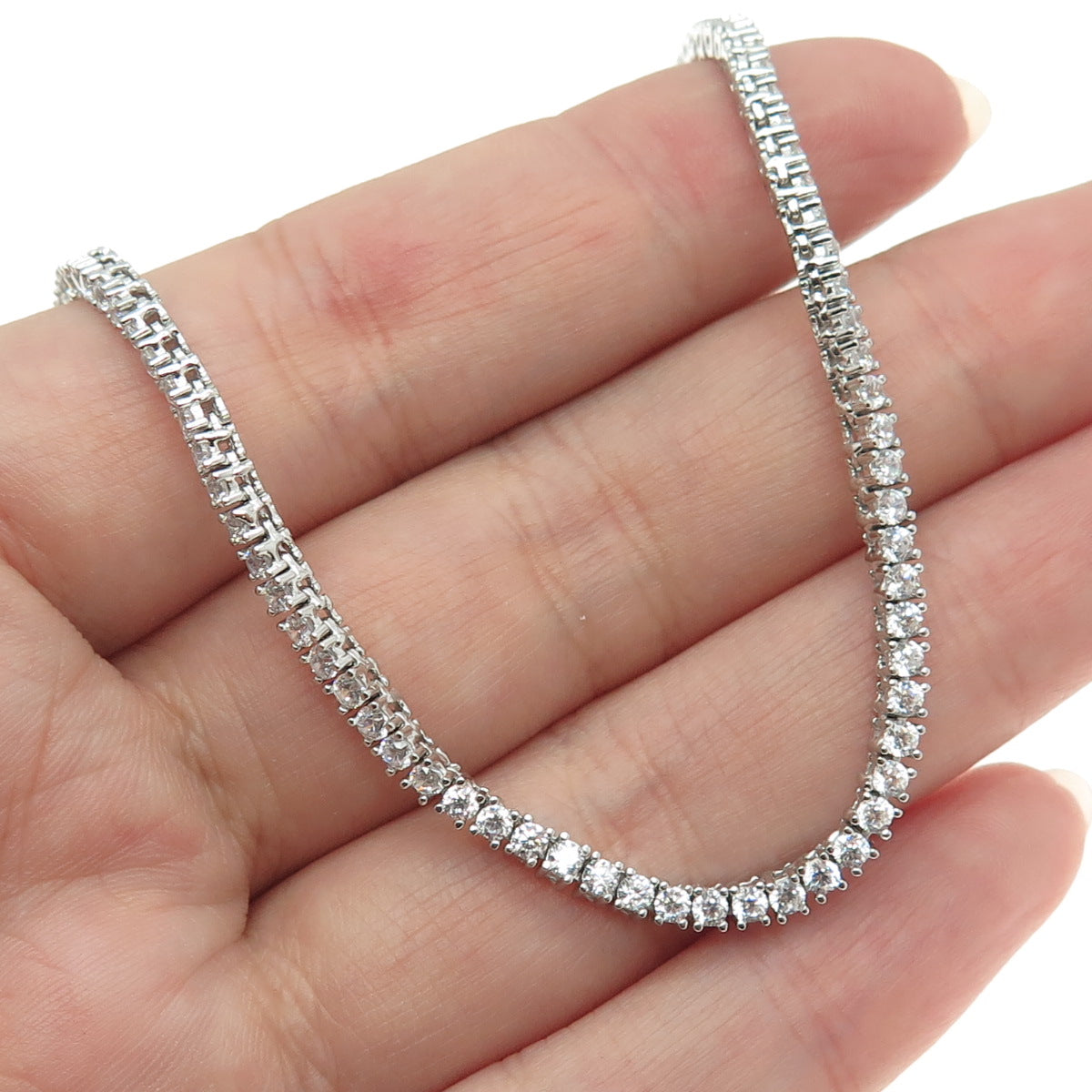 925 Sterling Silver Round-Cut C Z Tennis Chain Necklace 16"