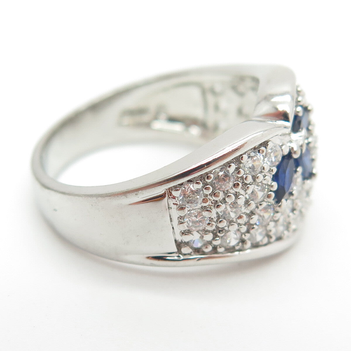 ROSS SIMONS 925 Sterling Silver Lab-Created Sapphire & C Z Ring Size 8.25