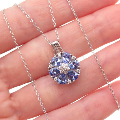Chuck Clemency 925 Sterling Silver Real Tanzanite White Topaz Chain Necklace 20"