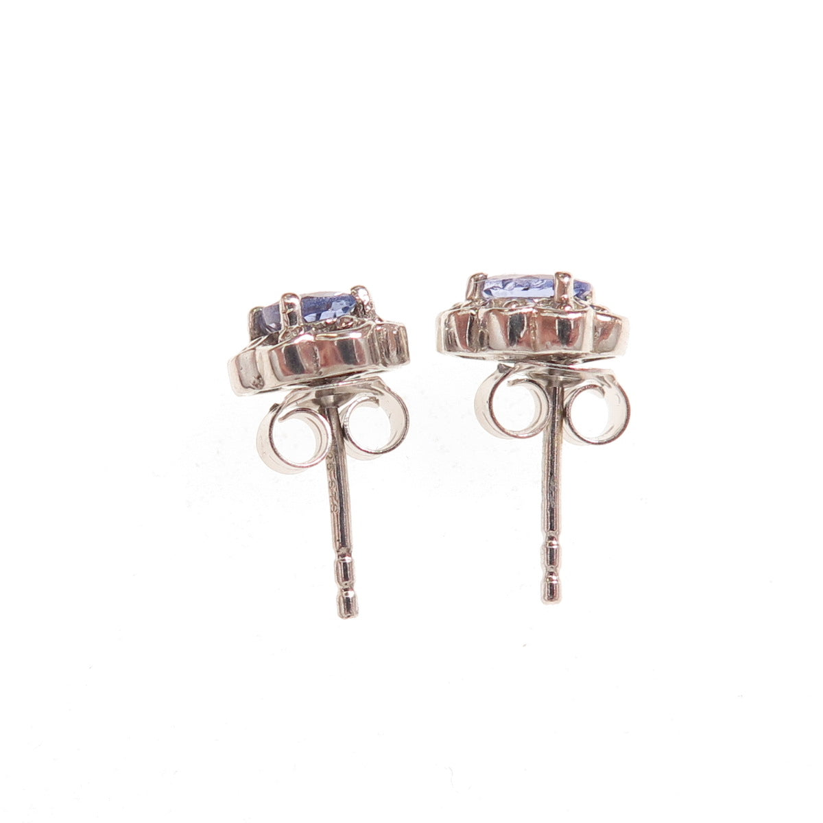 Chuck Clemency 925 Sterling Silver Real Oval-Cut Tanzanite Floral Stud Earrings