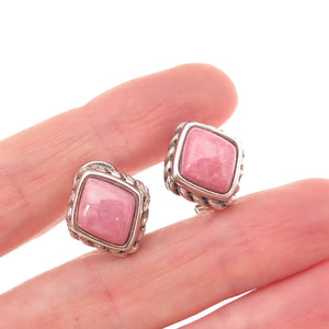 Michelle Albala 925 Sterling Silver Vintage Real Rhodonite Omega Back Earrings