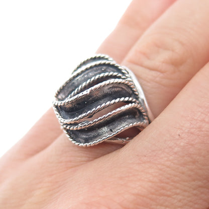 925 Sterling Silver Vintage Modernist Oxidized Dome Ring Size 6.25