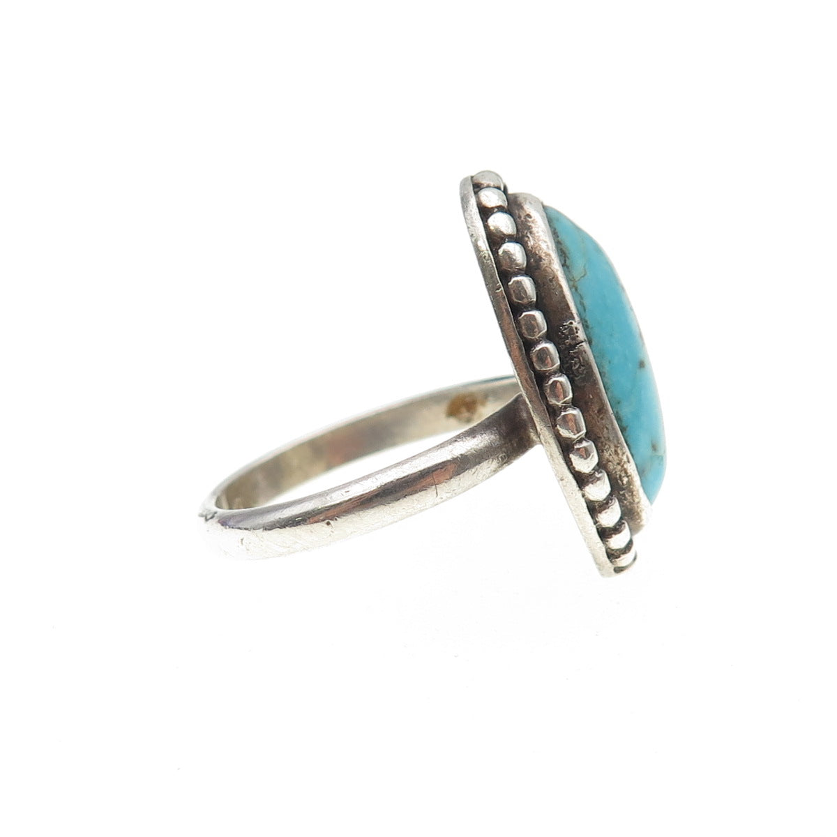 Old Pawn 925 Sterling Silver Vintage Southwestern Tyrone Turquoise Ring Size 7.5