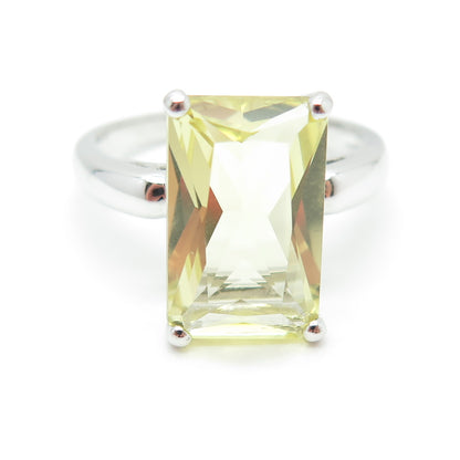 KN Kajal Naina 925 Sterling Silver Real Emerald-Cut Citrine Ring Size 11