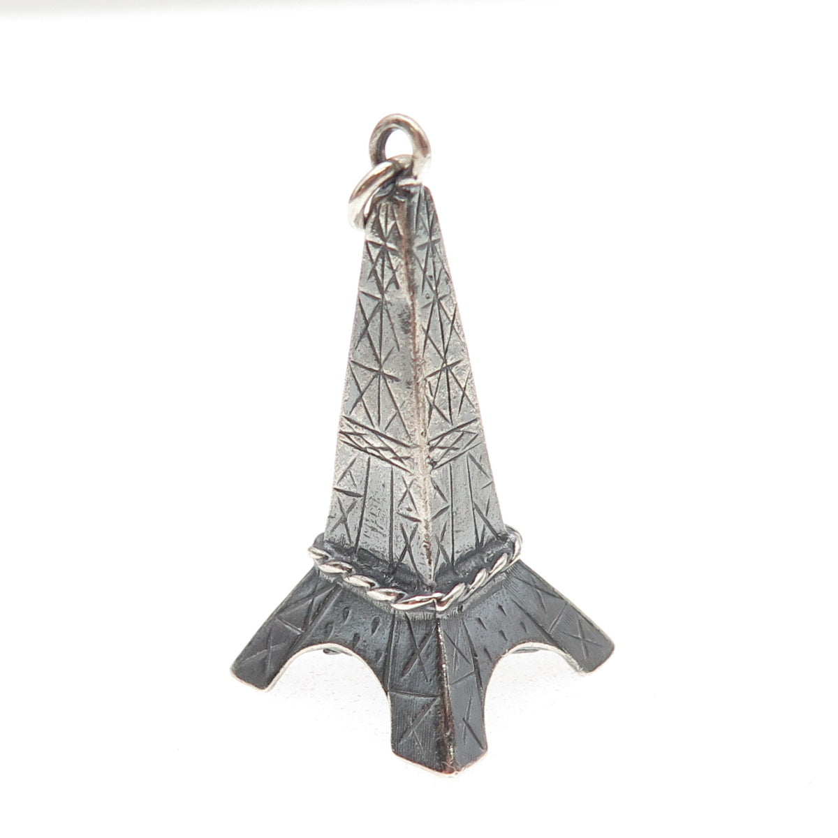 LANCOME Paris 925 Sterling Silver Vintage Eiffel Tower Oxidized 3D Pendant