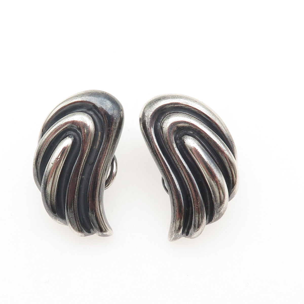 TIFFANY & CO. 925 Sterling Silver Vintage Italy Wings Oxidized Clip On Earrings