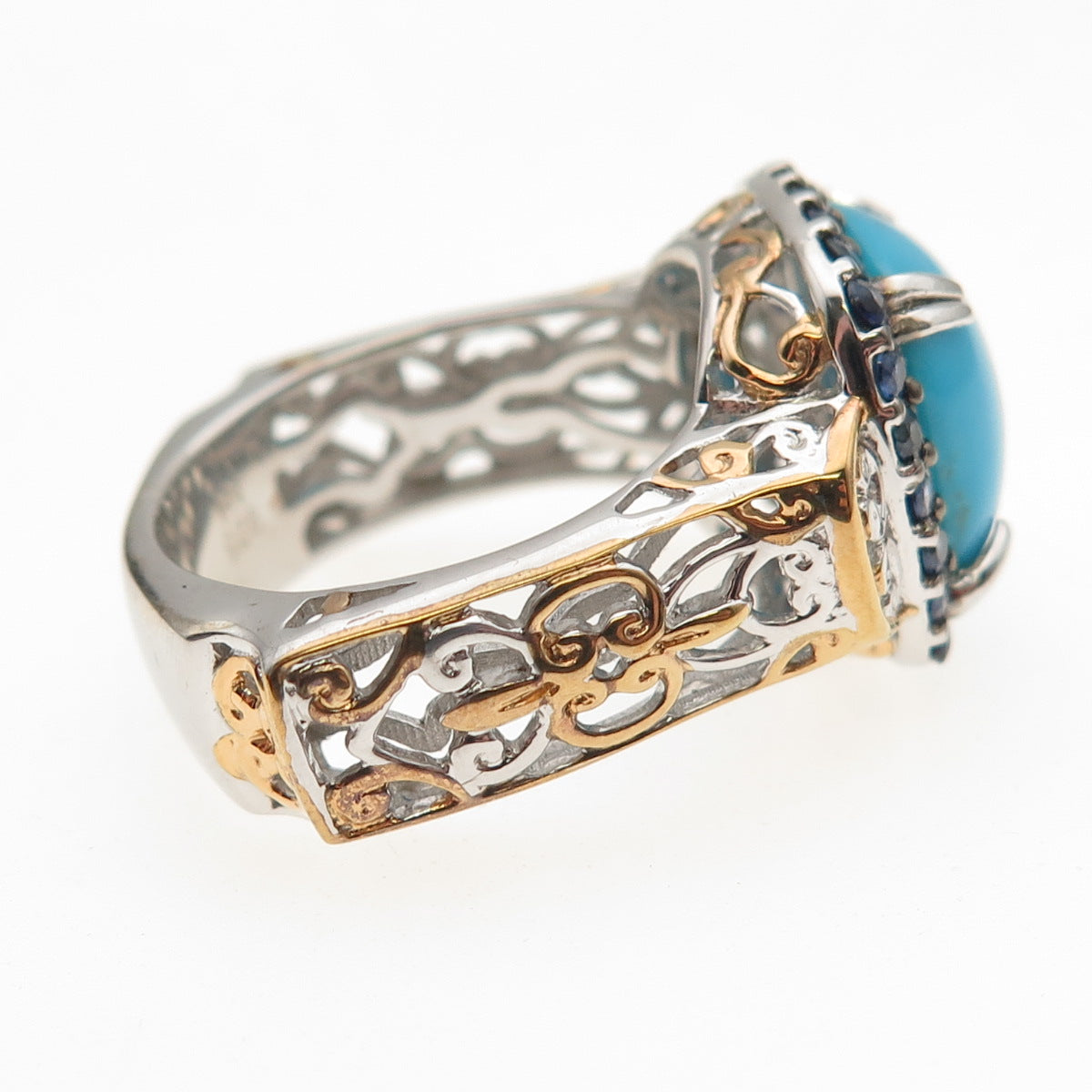Michael Valitutti Gems En Vogue 925 Sterling Turquoise & Sapphire Ring Size 8.25
