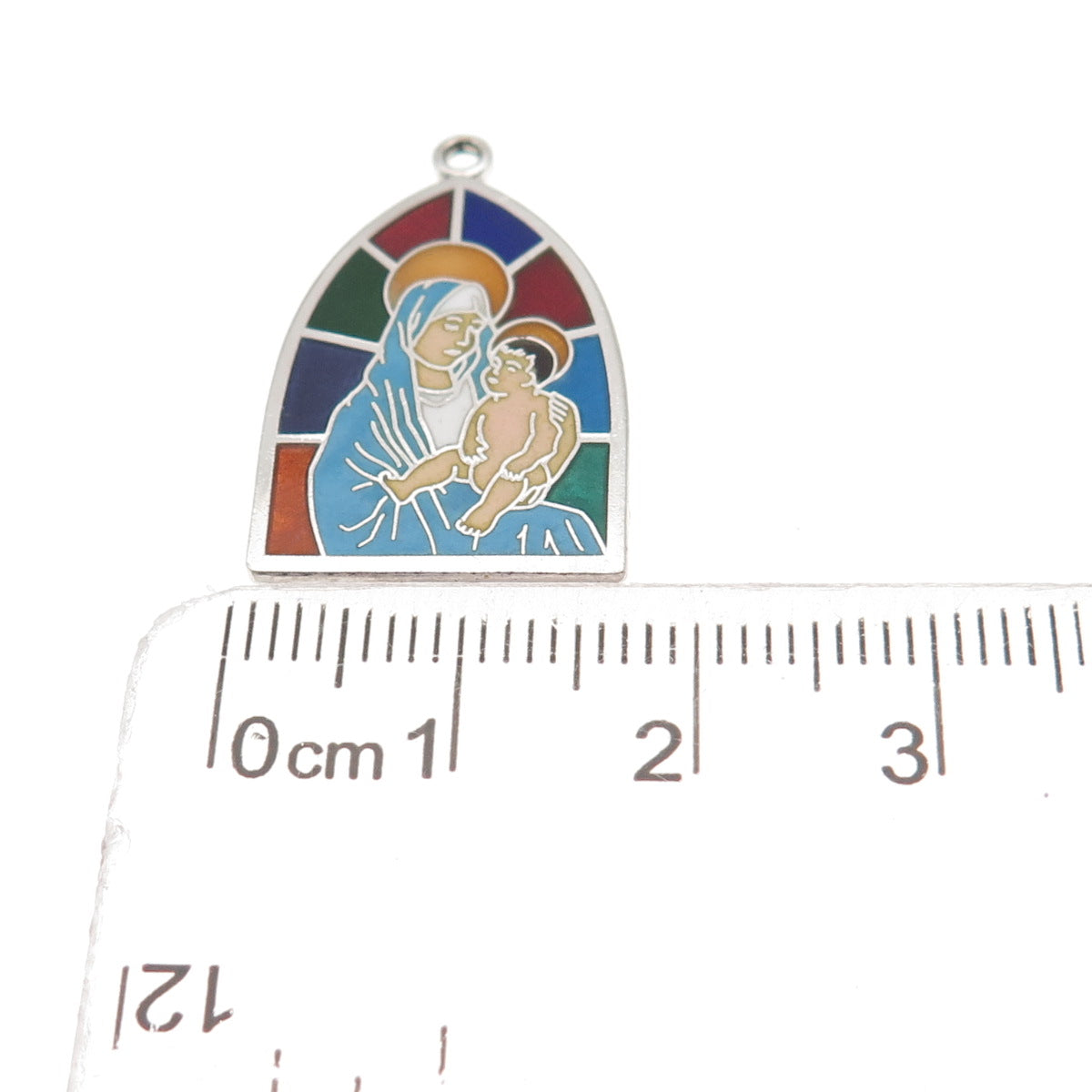 Griffith & Sons 925 Sterling Silver Vintage Enamel St. Mary Jesus Charm Pendant