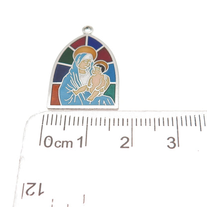 Griffith & Sons 925 Sterling Silver Vintage Enamel St. Mary Jesus Charm Pendant