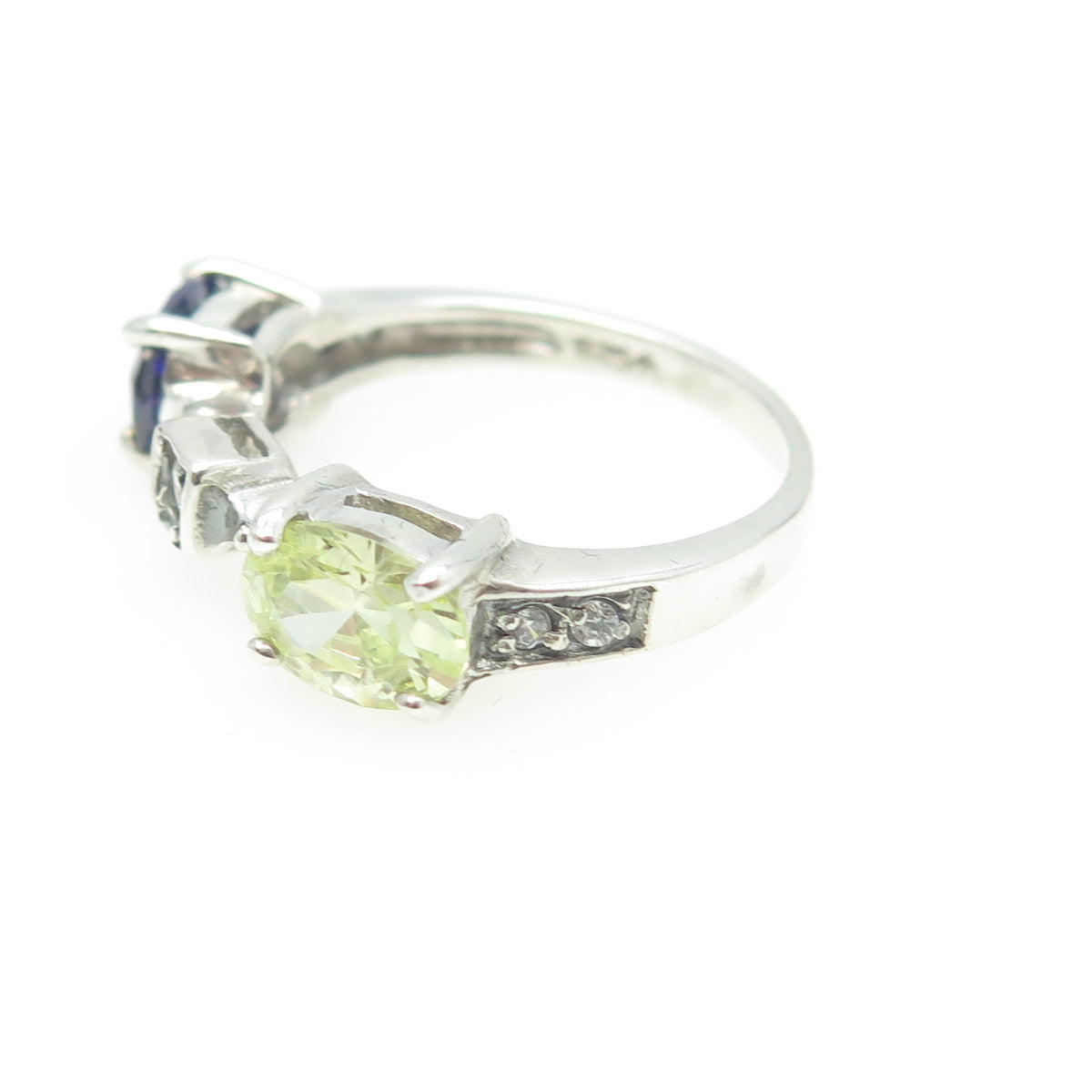 925 Sterling Silver Real Amethyst Peridot & Round-Cut C Z Ring Size 8