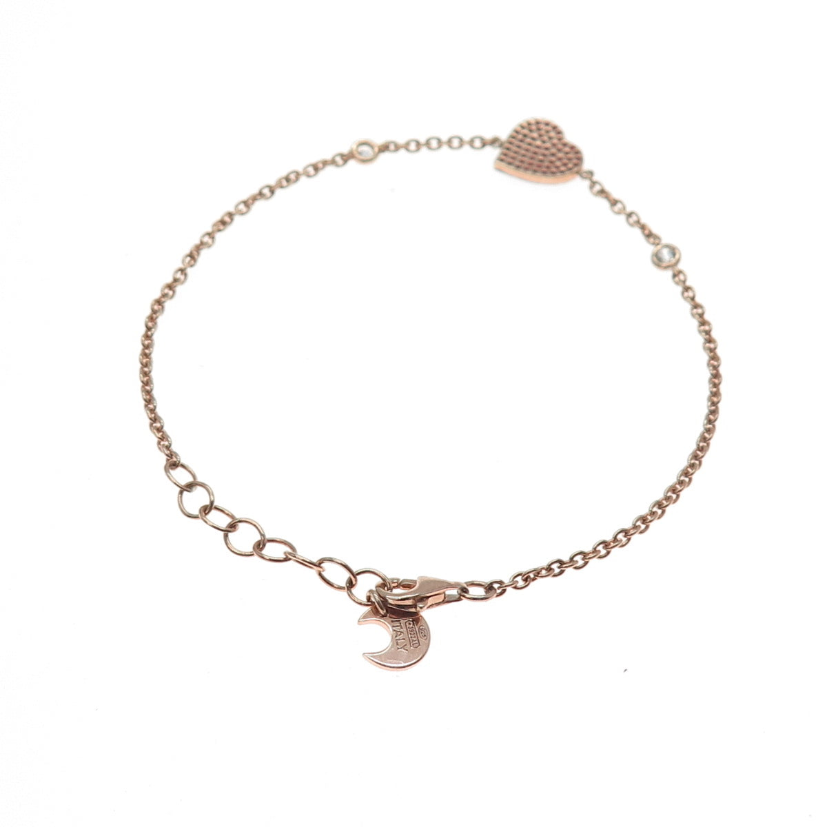 925 Sterling Rose Gold Plated Italy Lab-Created Ruby & C Z Heart Bracelet 7-8"