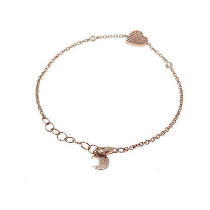 925 Sterling Rose Gold Plated Italy Lab-Created Ruby & C Z Heart Bracelet 7-8"