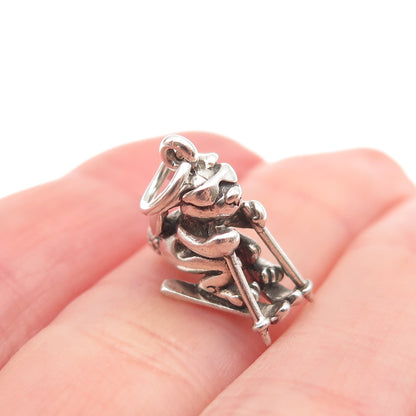 925 Sterling Silver Vintage Ski Bunny Oxidized 3D Mini Charm Pendant