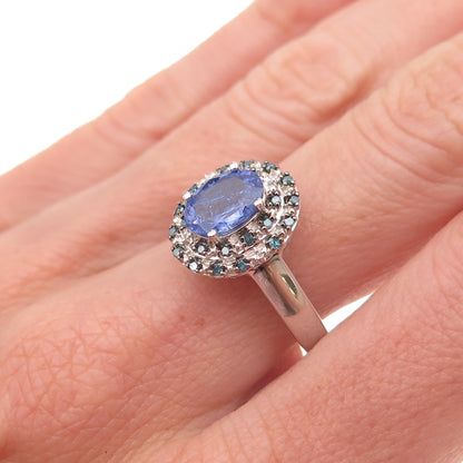 Sam 925 Sterling Silver Real Blue Diamond & Tanzanite Ring Size 8
