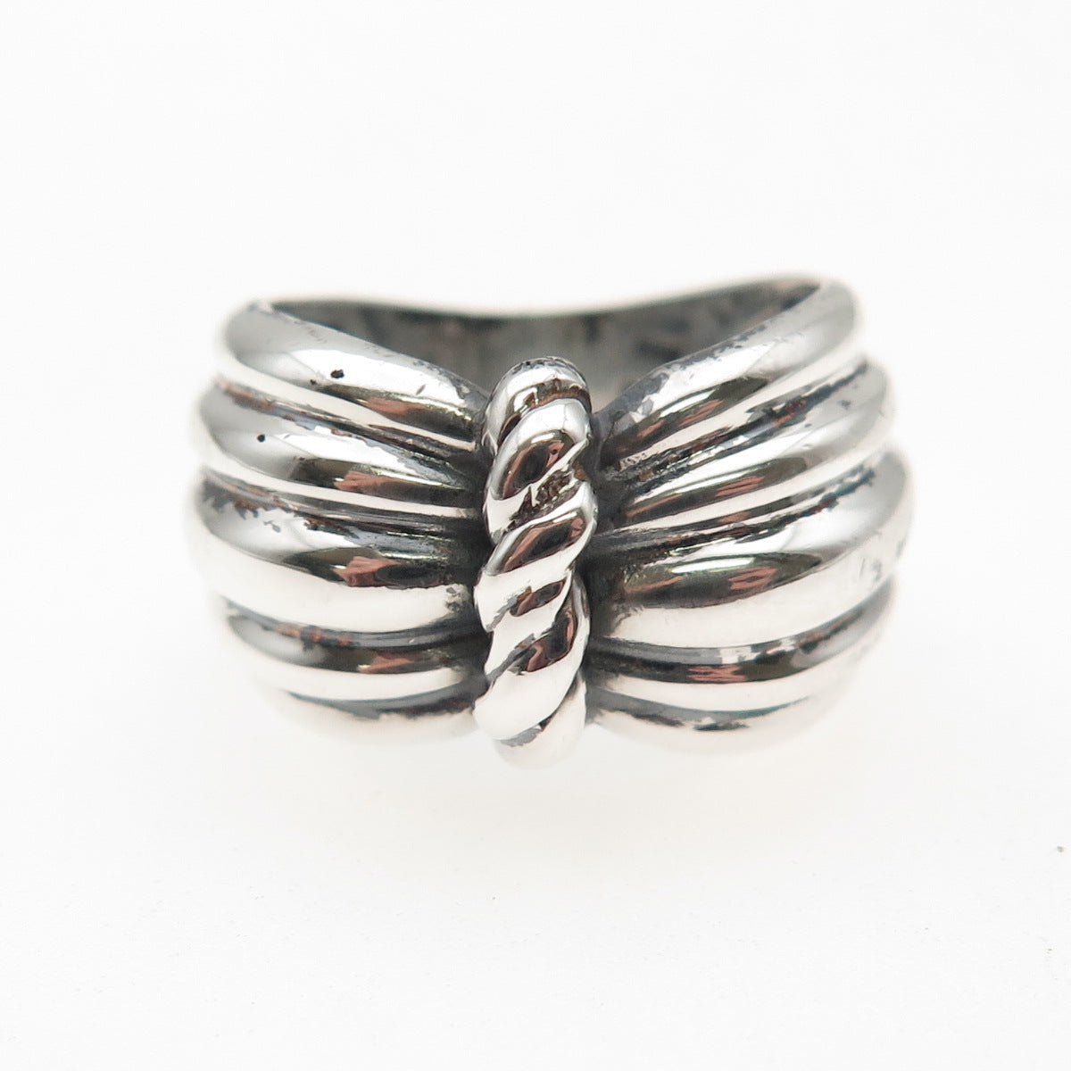 Boma 925 Sterling Silver Vintage Modernist Bow Oxidized Ring Size 6.25
