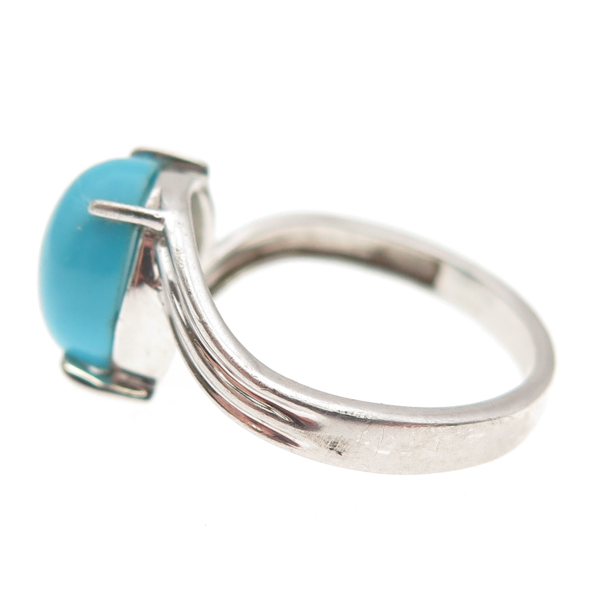 925 Sterling Silver Real Cabochon Turquoise Bypass Ring Size 7.25