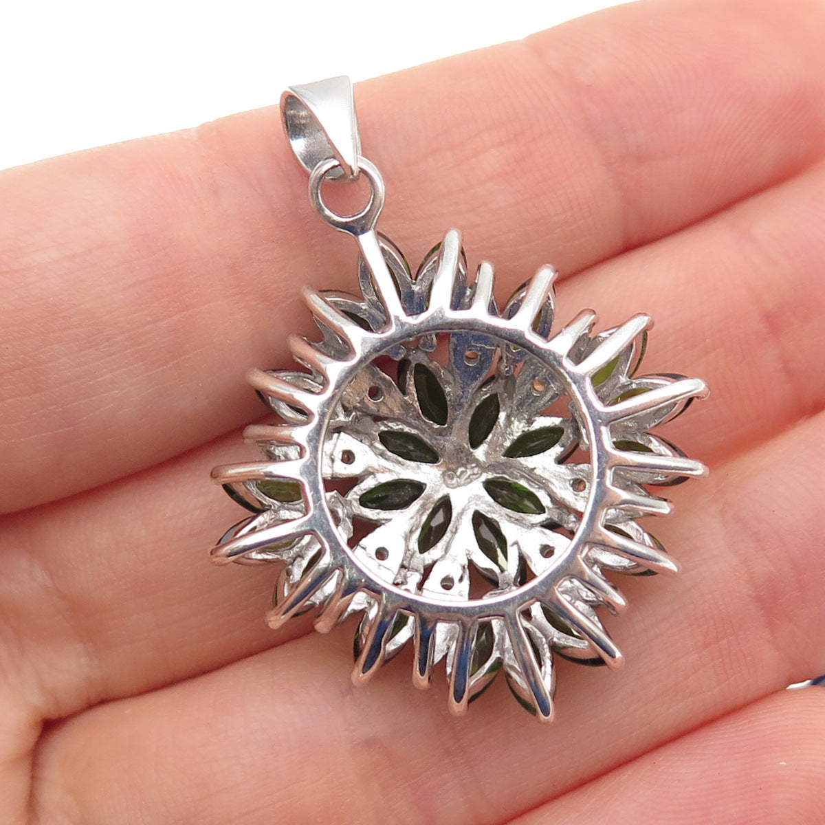 925 Sterling Silver Real Marquise-Cut Peridot & Round-Cut Citrine Charm Pendant