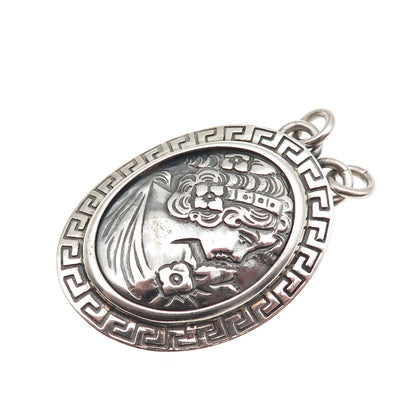 925 Sterling Silver Vintage Lady Cameo Oxidized Centerpiece Pendant