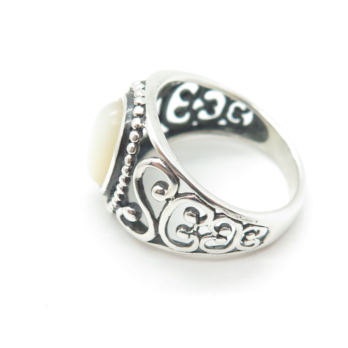 RJ GRAZIANO 925 Sterling Silver Vintage Mother-of-Pearl Swirl Ring Size 8.25
