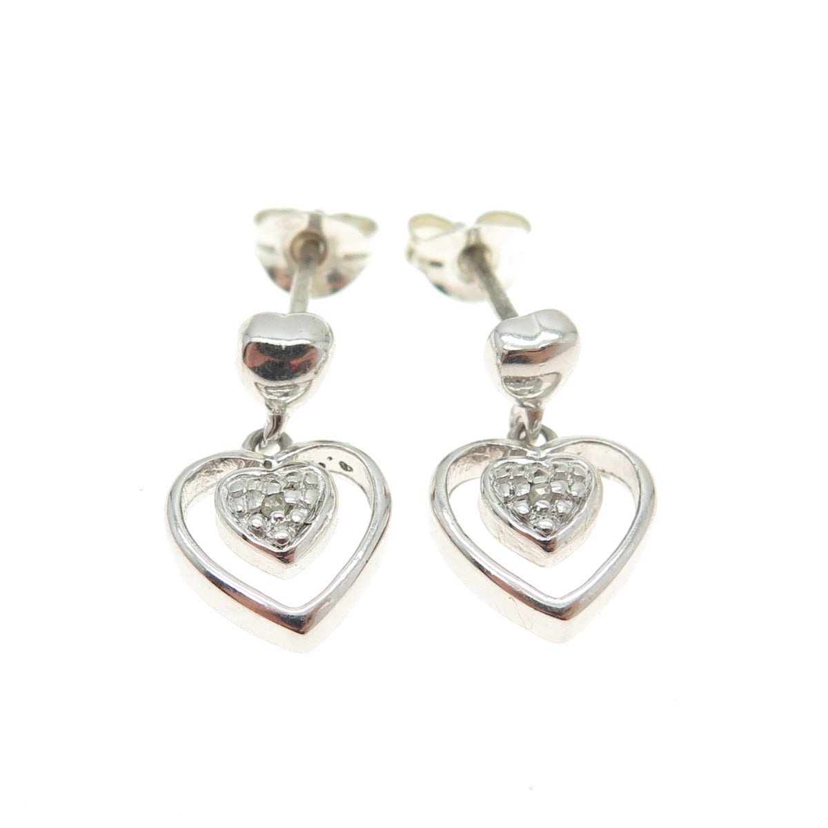 DBJ DEE BERKLE 925 Sterling Silver Real Round-Cut Diamond Heart Earrings